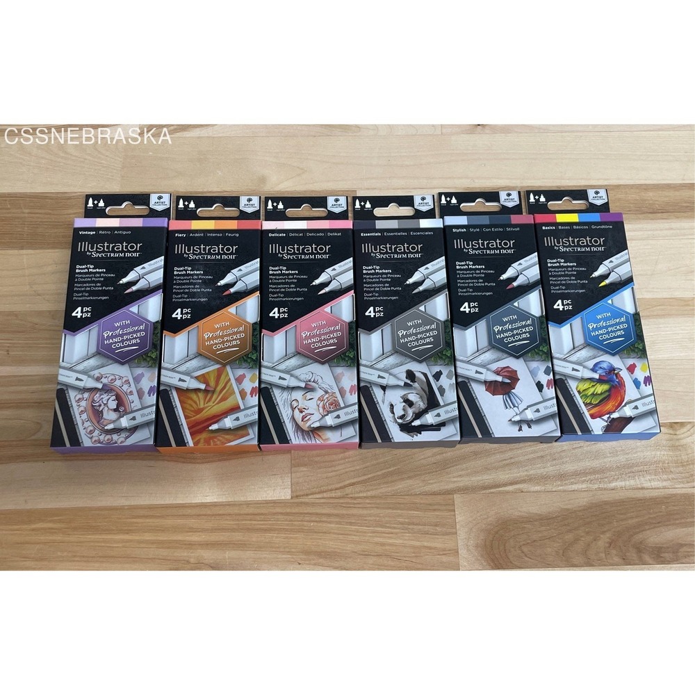 Spectrum Noir Illustrator Dual-Tip Brush Markers 24pc Artist Collection 6 Sets
